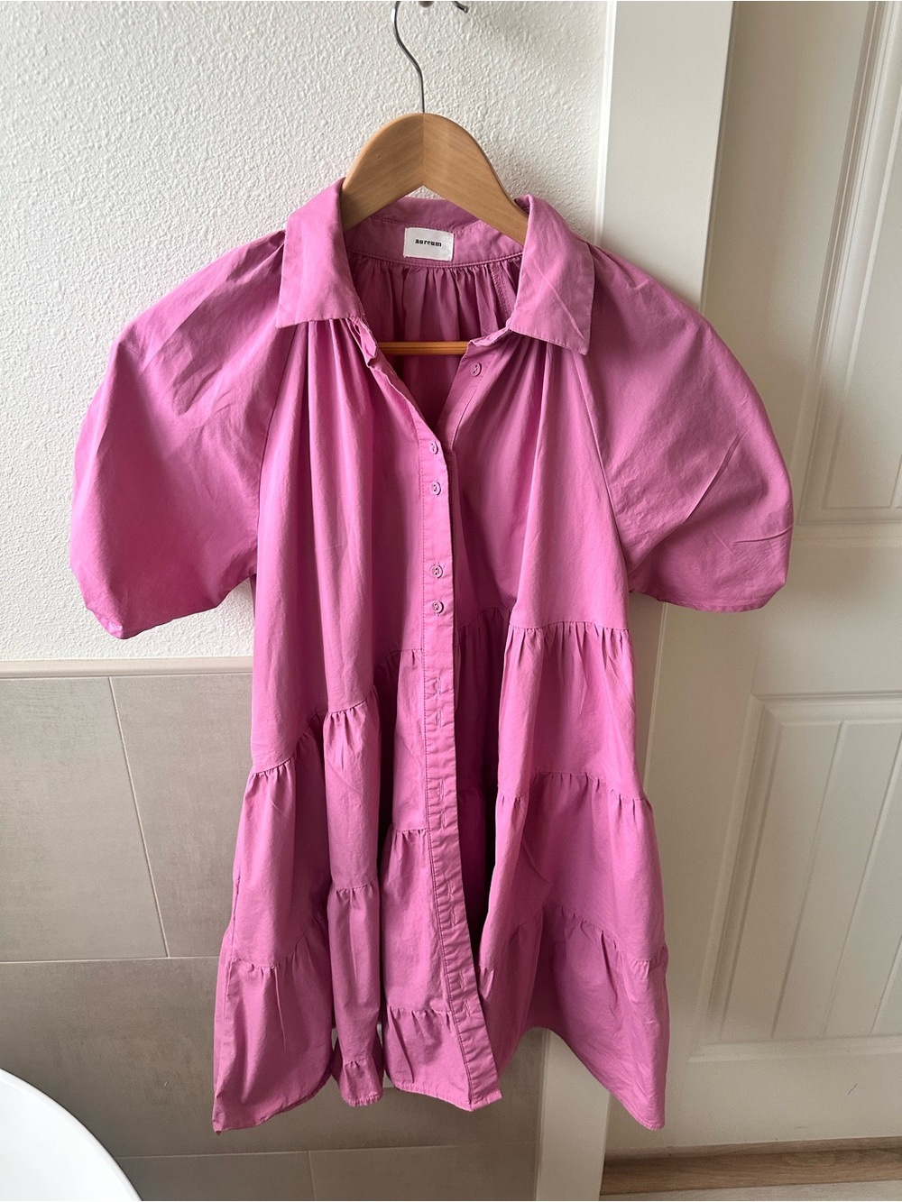 AUREUM Rose-Pink Tiered Shirt Dress